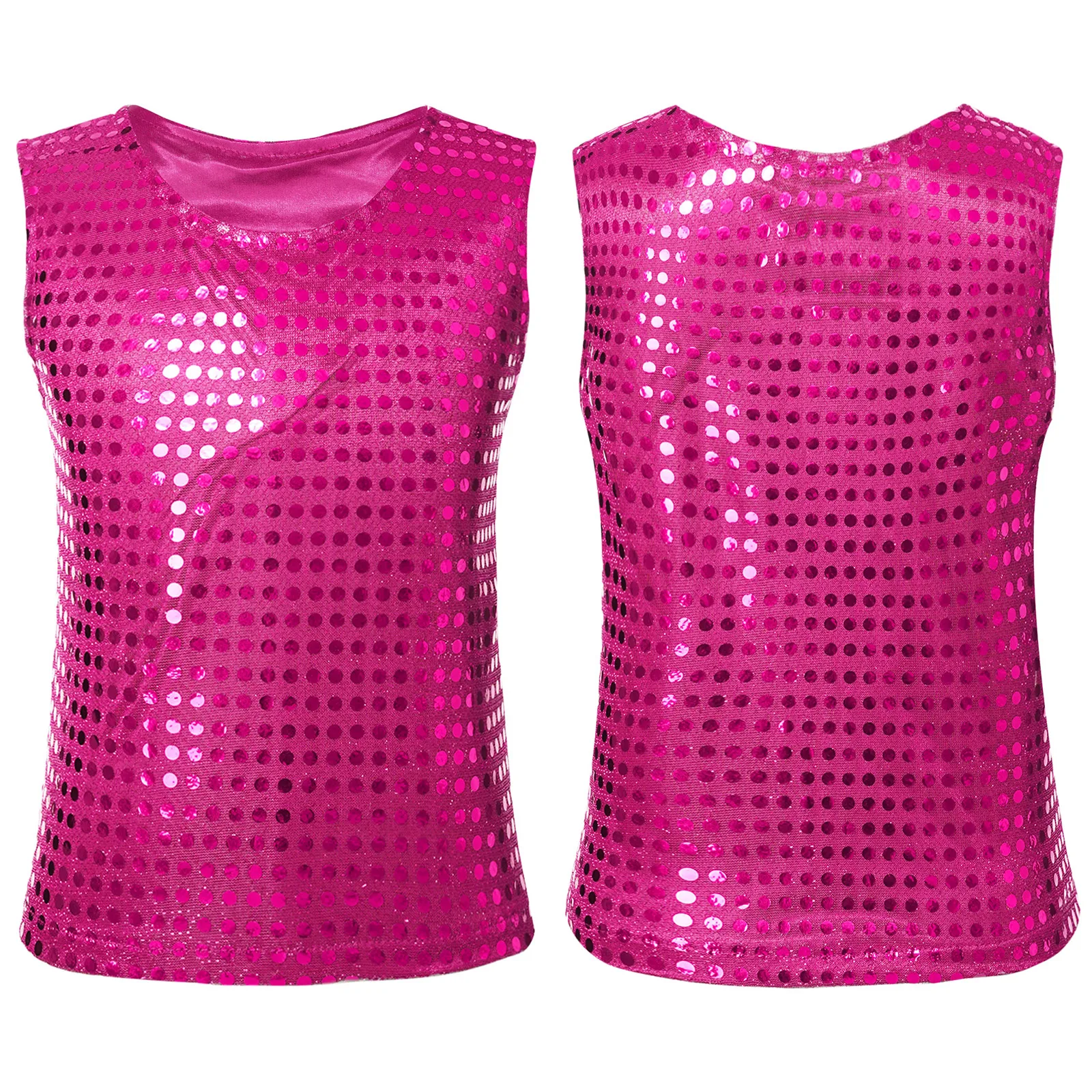 Kids Girls Shiny Sequin Jazz Hip Hop Dance Tank Tops Sleeveless Vest Tops for Rave Party Performance Disco Street Dance Costumes