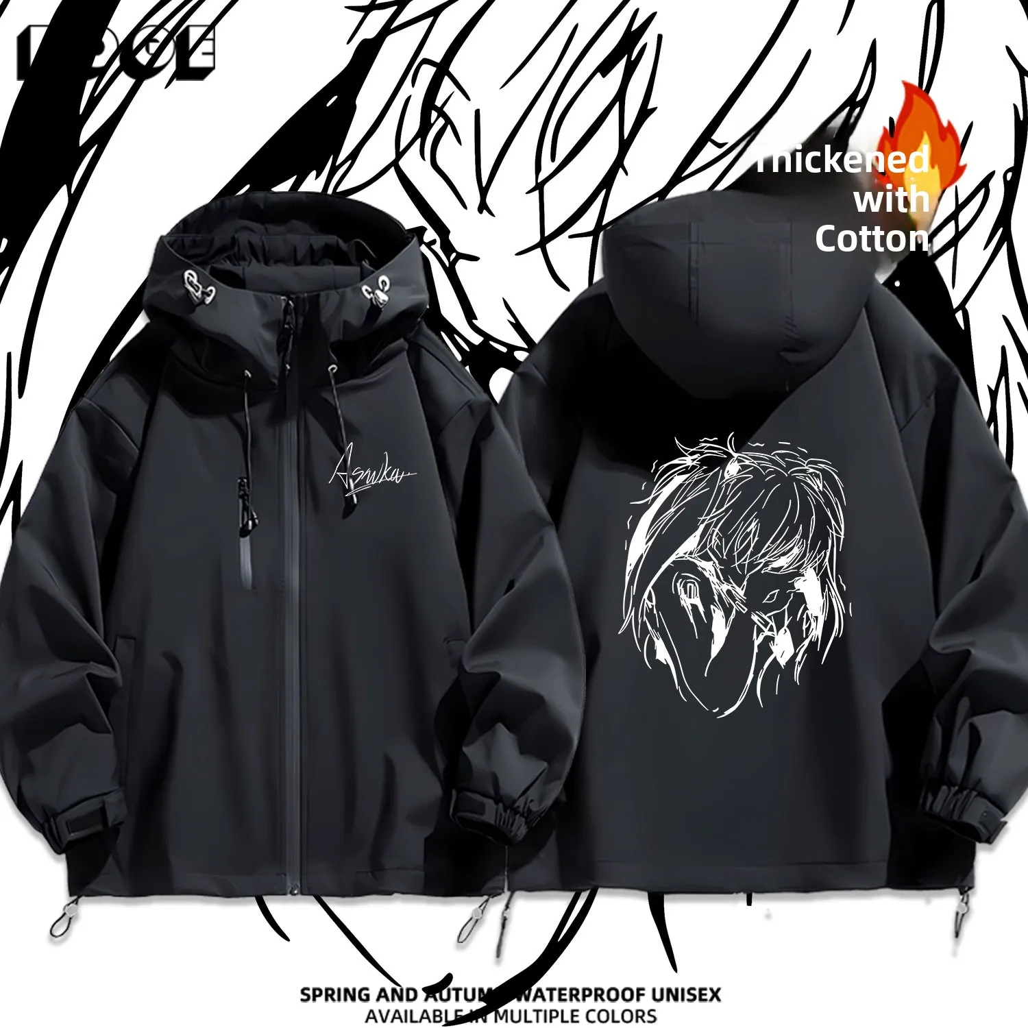 

EVA Anime Collaborative Thiened Hooded Jaet Outdoor Casual Sle Waterproof Polyester Fiber Youth Spring Autumn Winter Coat