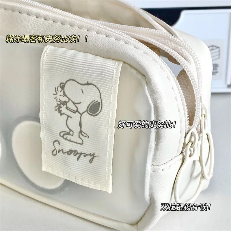 Bolsa para bolígrafos Snoopy, estuche para lápices esmerilado transparente, almacenamiento multifuncional para estudiantes, bolsa de papelería, bolsa de almacenamiento para cosméticos