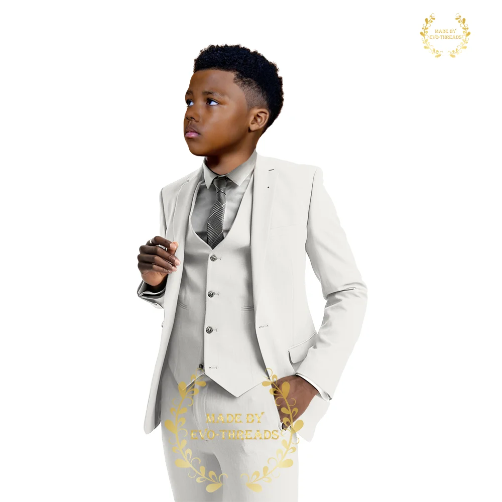 Boys suit classic khaki 3-piece set (jacket+vest+pants) notch lapel custom kids tuxedo wedding birthday Thanksgiving Easter prom