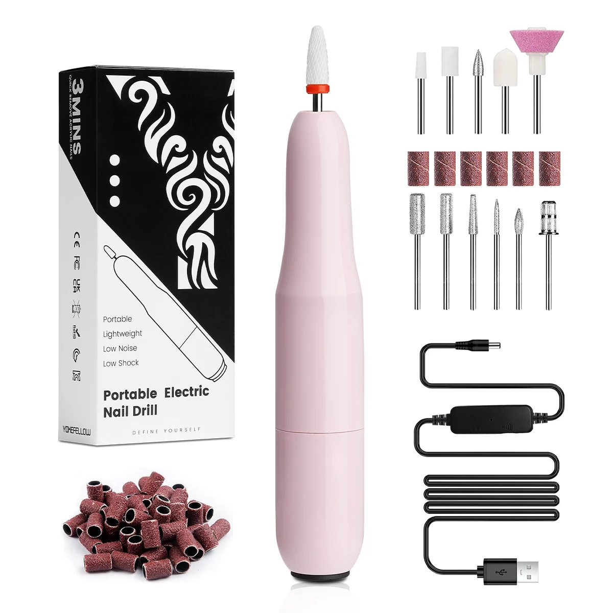 

YOKEFELLOW Portable Electric Nail Drill Machine Professional Nail File for Acrylic Gel Nails Polishing Tools for Home Salon Use