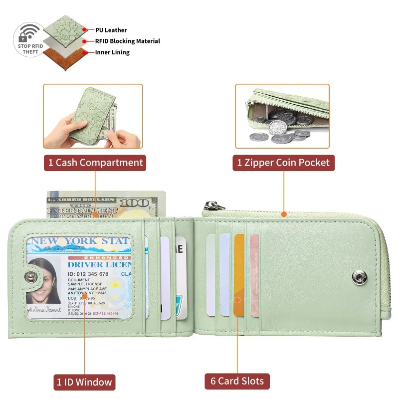 Dompet Koin Wanita dengan Ritsleting dan Gantungan Kunci Desain Embos, Dompet Kapasitas Besar dengan Banyak Slot Kartu Aksesoris Fashion