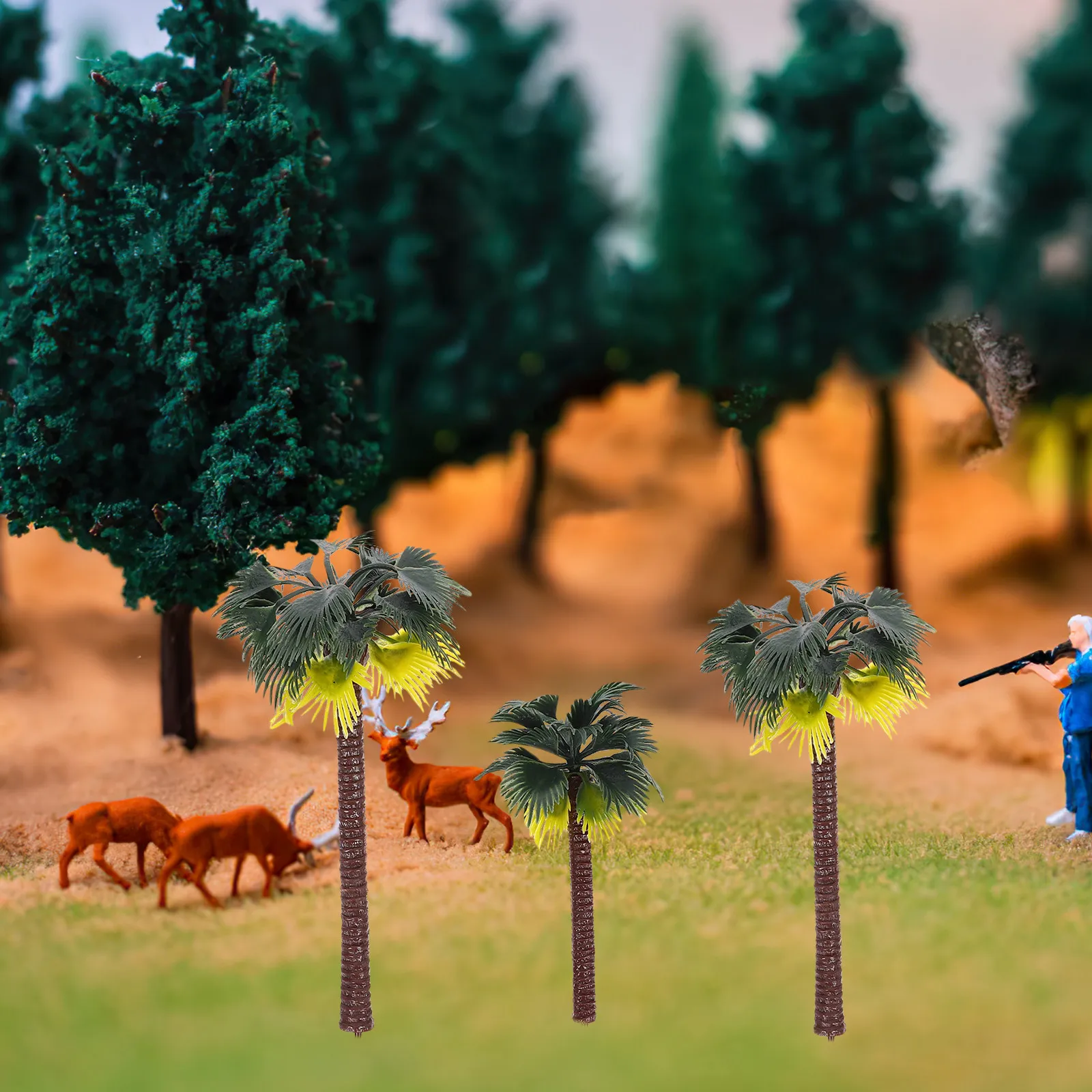 8Pcs Green Palm Trees Plastic Set Different Sizes 16Cm 13Cm 10Cm 8Cm Realistic Landscape Scenery Decoration DIY Sand Table