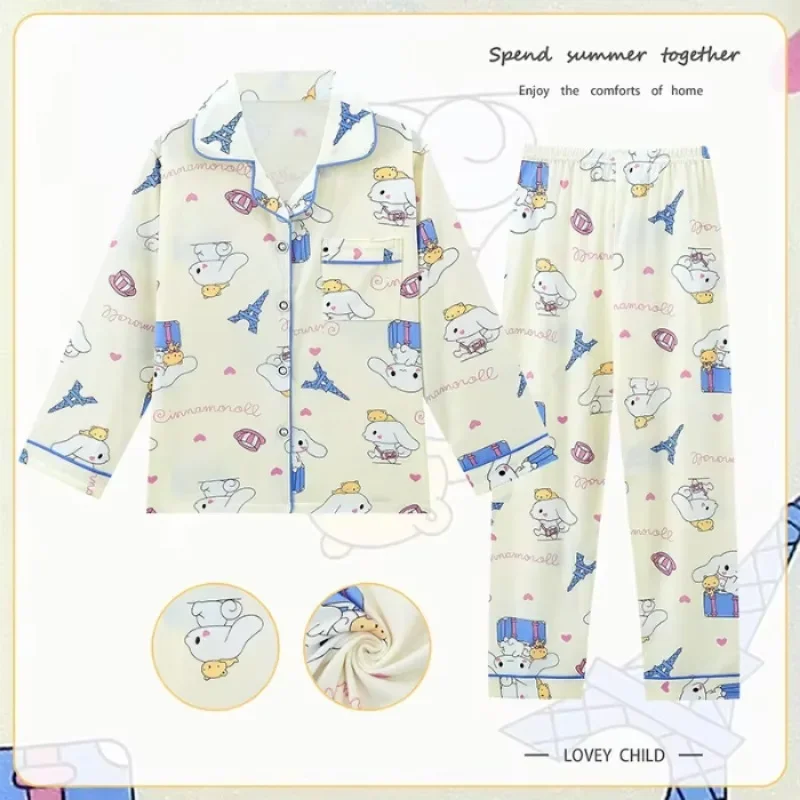 Children Clothes Sanrio Hello Kitty Cinnamoroll Children\'s Pajamas Pochacco Cute Casual  Anime Long Sleeved Mother Kid Pyjamas