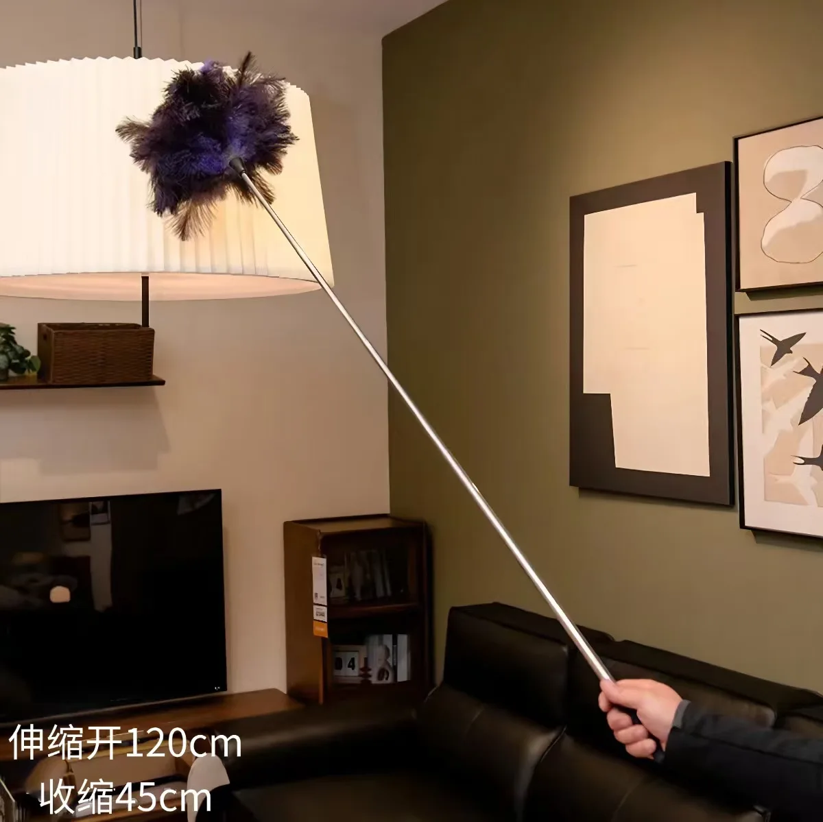 Telescopic Ostrich Feather Duster for Home Use, Dust-Free, Corner and Wall Cleaning, Extended Handle Dusting Brush