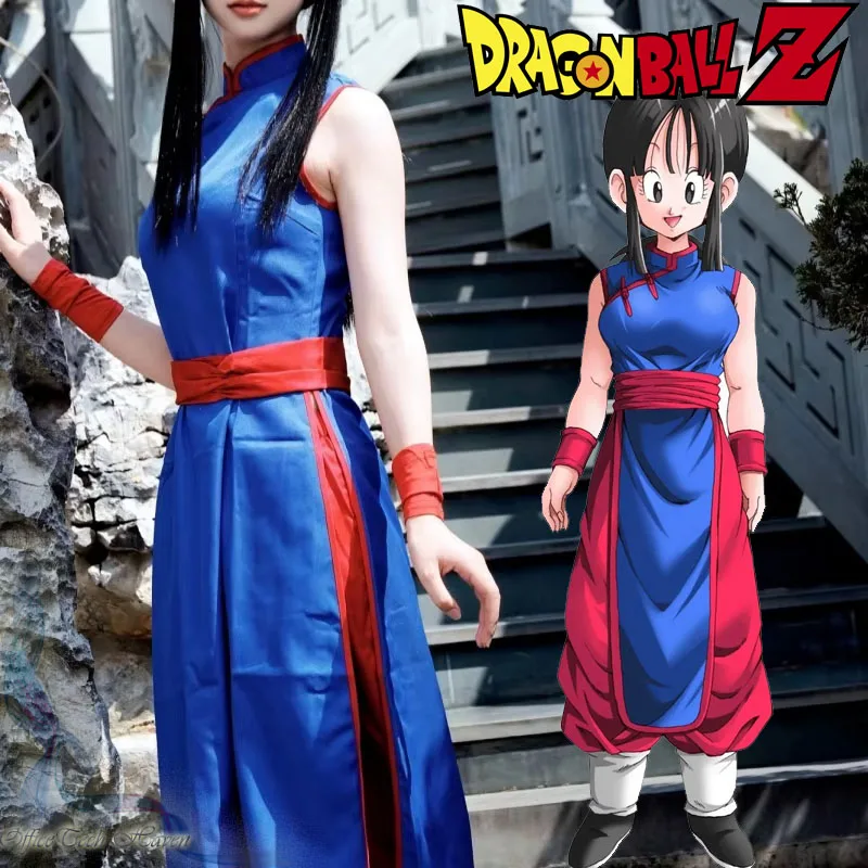 Dragon Ball Chichi Cosplay Costume Shirt Anime Blue Uniform Props Cheongsam Women'S Shirt Uniform Dress Christmas Party Set Gift