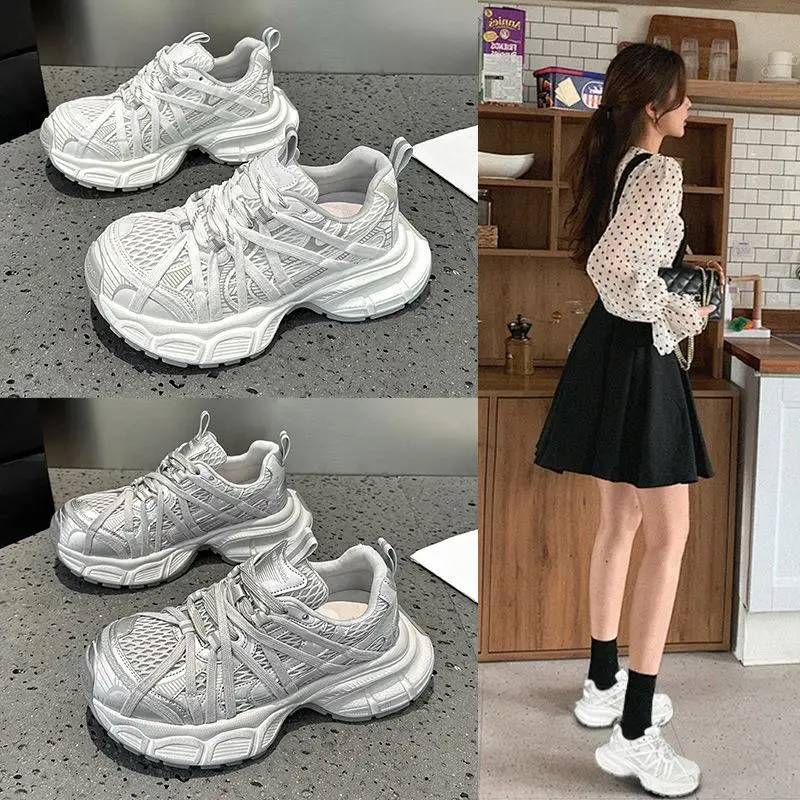 

Thick Bottom Sports Shoes Women's Design Spider Web Tie Dye Leather Shoes Princess Style Casual round Toe Flat Heel Rubber Sole