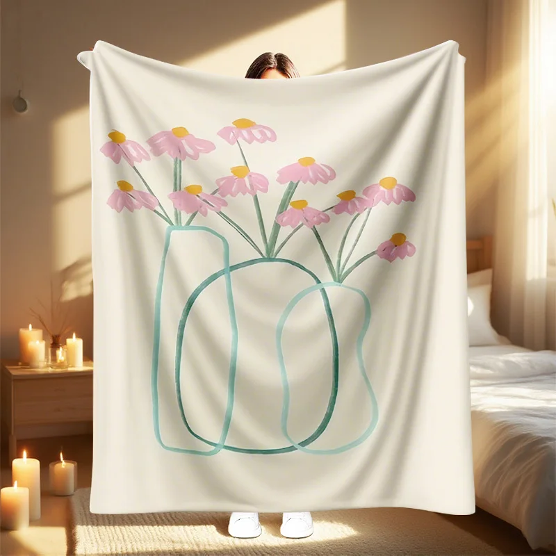 

1 шт. одеяло с цветочным принтом в стиле Ван Гога — мягкий пастельный розовый и зеленый дизайн ромашки, всесезонный легкий плед для дивана, кровати