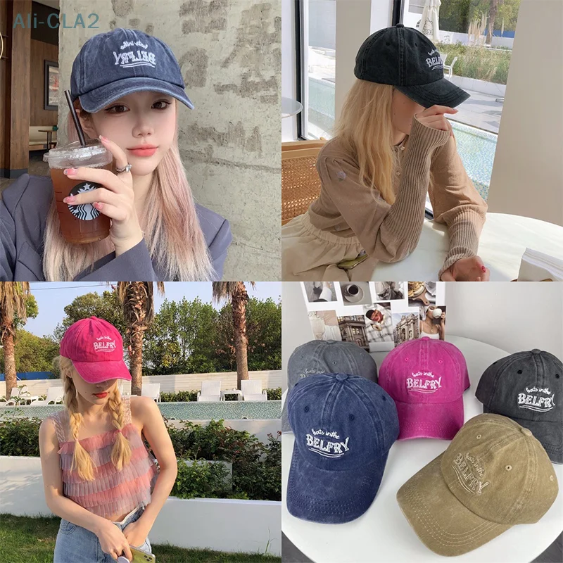 Fashion Spring Summer Baseball Cap Korean Version Women Letter Embroidery Snapback Cap Washed Cotton Dad Hat Soft Top Duck Hat