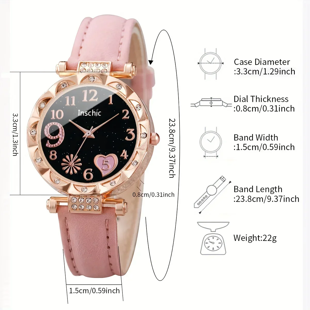 2 Pcs Pink Quartz Watches PU Leather Strap Zinc Alloy Pointer And Bracelet Jewelry For Women Not Include Watch Box