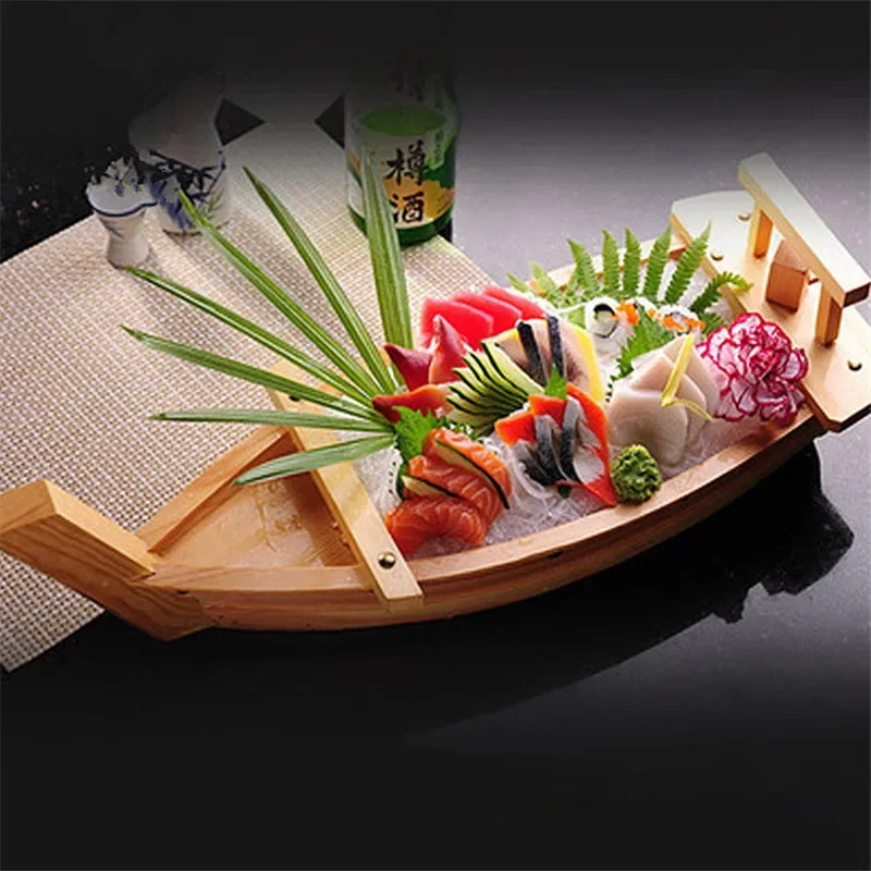 Big 40cm To 90cm Japanese Cuisine Sushi Boats Tray Seafood Tool Wooden Wood Restaurant Handmade Ship Sashimi Assorted Cold Dish