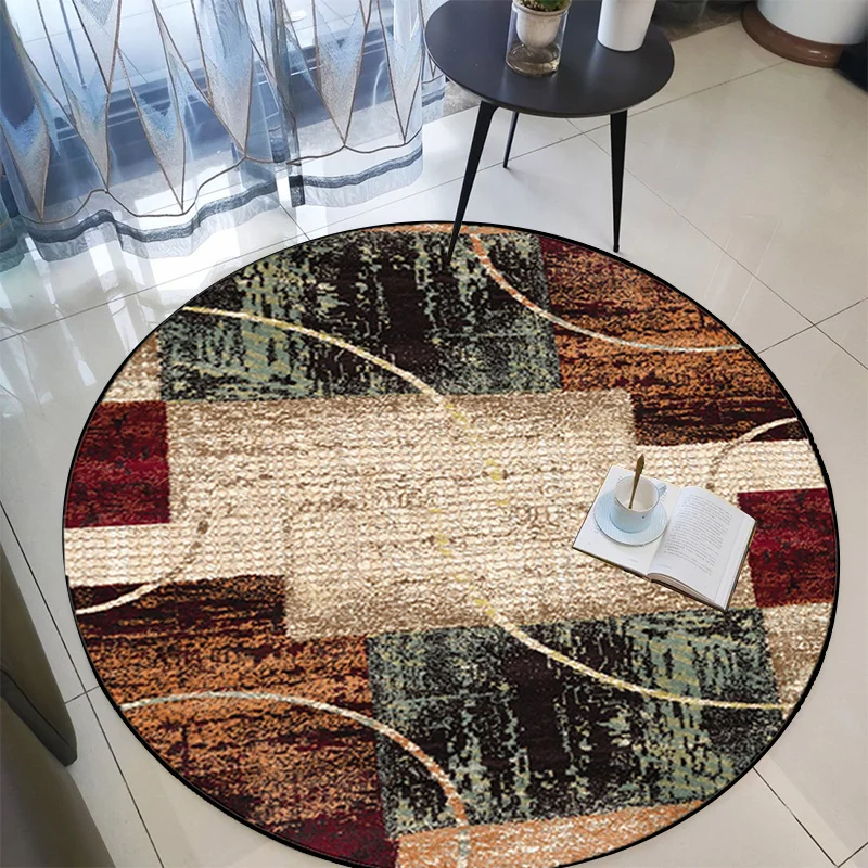 Nordic Stripe Living Room Round Carpet Abstract Geometric Round Design Rug Large Area Non-slip Chair Mat Soft Rugs for Bedroom