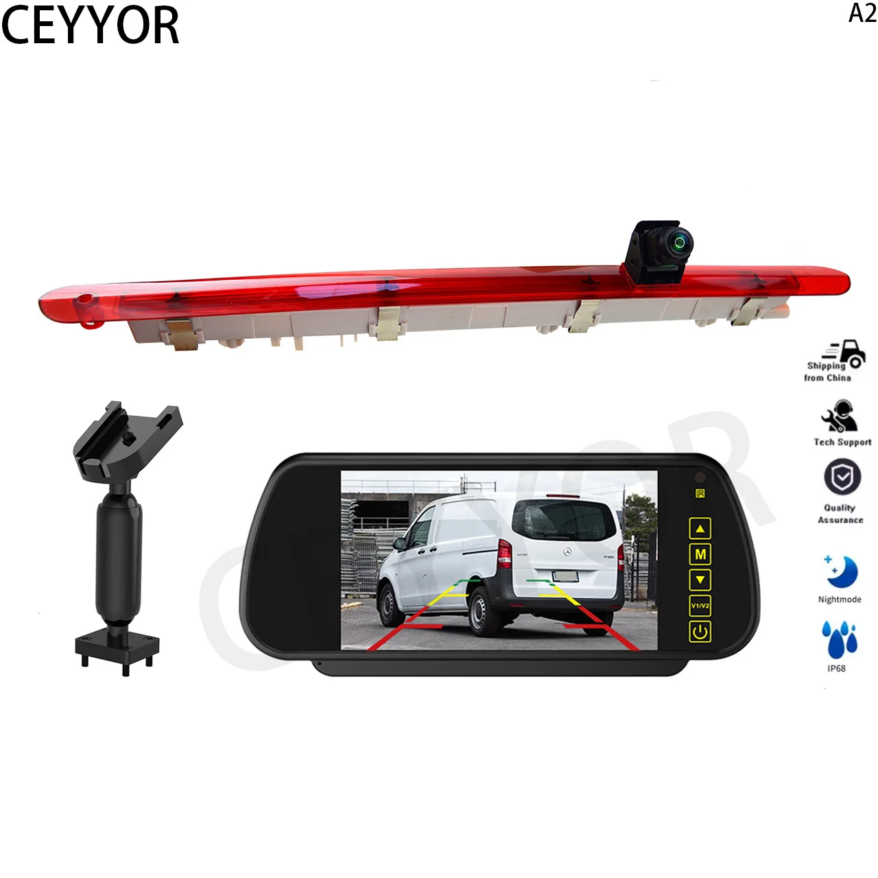 

Подходит для Mercedes-Benz Vito. Высокоположенные стоп-сигналы, камера заднего вида с 7-дюймовым дисплеем.