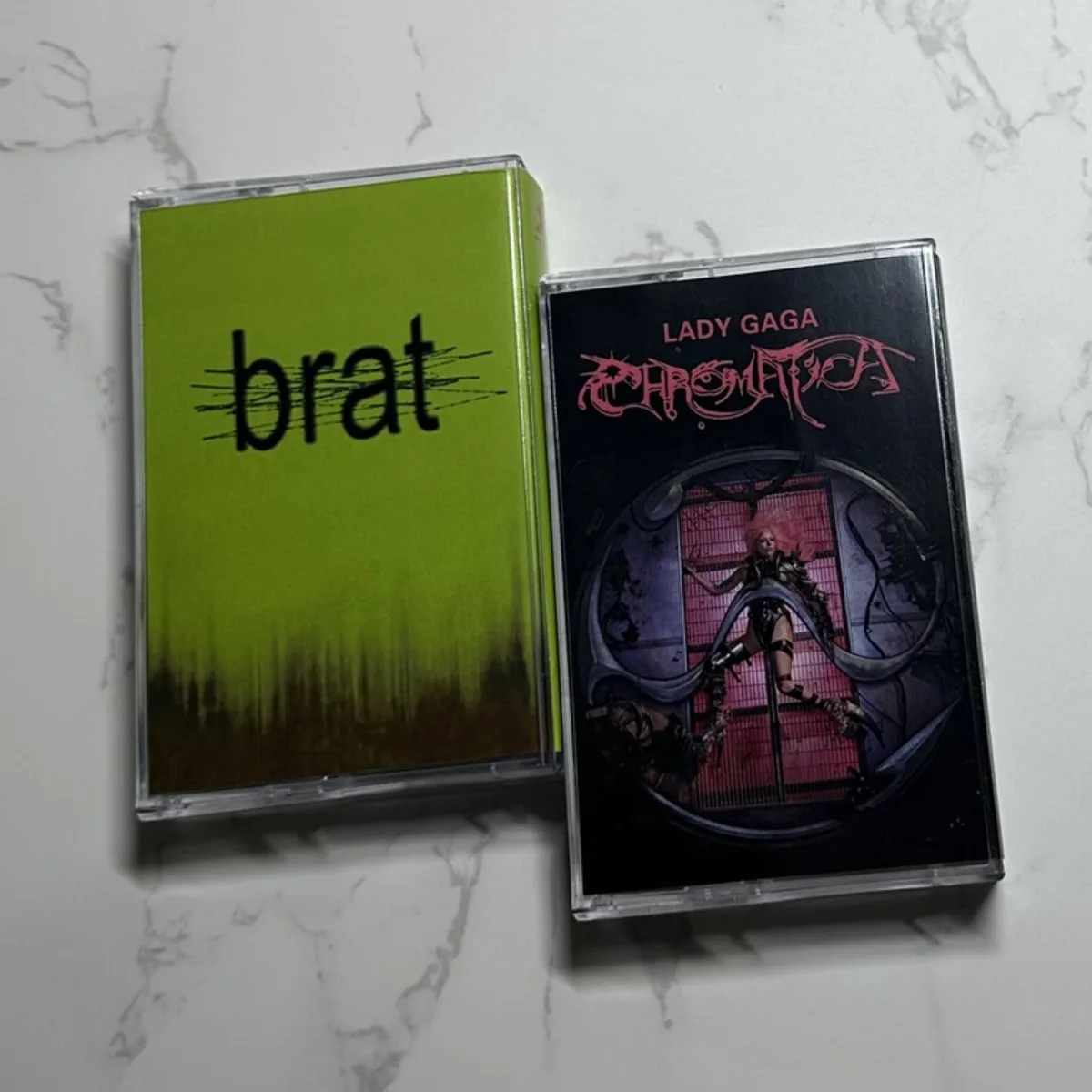 

Lady Gaga Chromatica & Charli XCX BRAT Pop Music Cassette Tapes Electronic Dance Pop Collection for Music Fans and Collectors