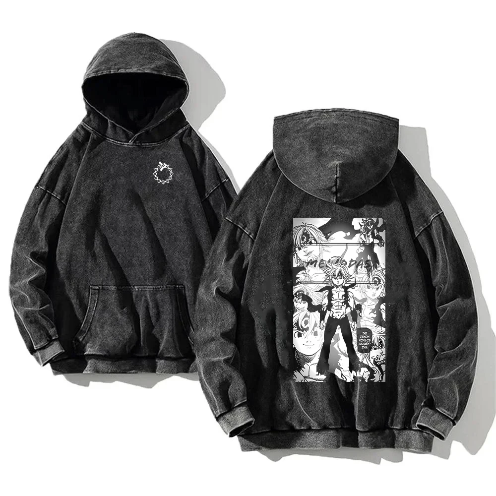 Sudadera con capucha de Los siete pecados capitales Meliodas para hombre y mujer, sudaderas con capucha de algodón de alta calidad, sudadera lavada de Manga, ropa de calle Vintage Harajuku