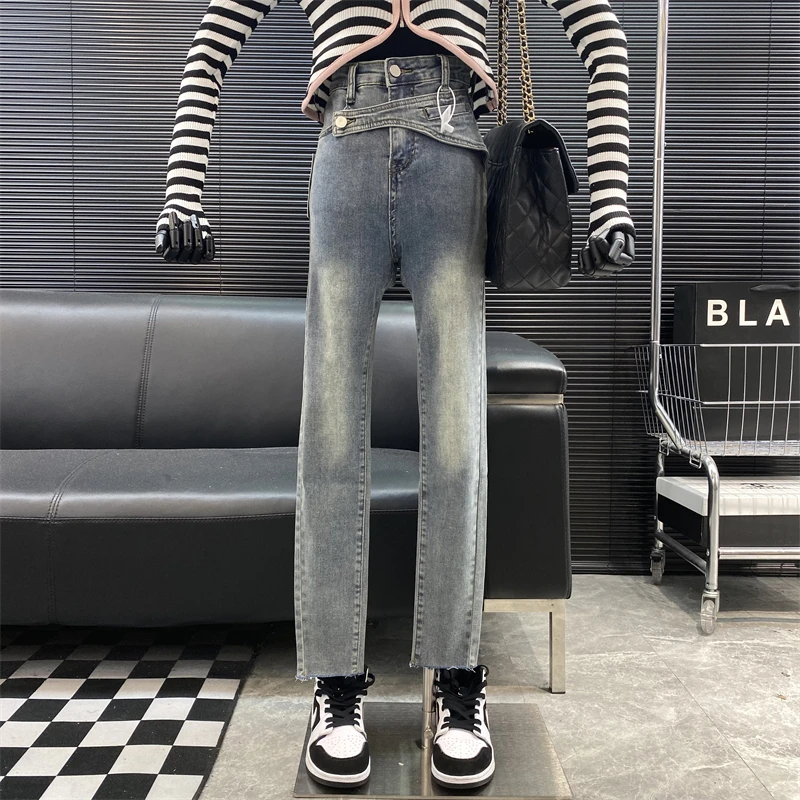 

New 2022 Designer new style Famous brand Patchwork High waist Slim legged pants Versatile Stretch pants Vintage washed jeans