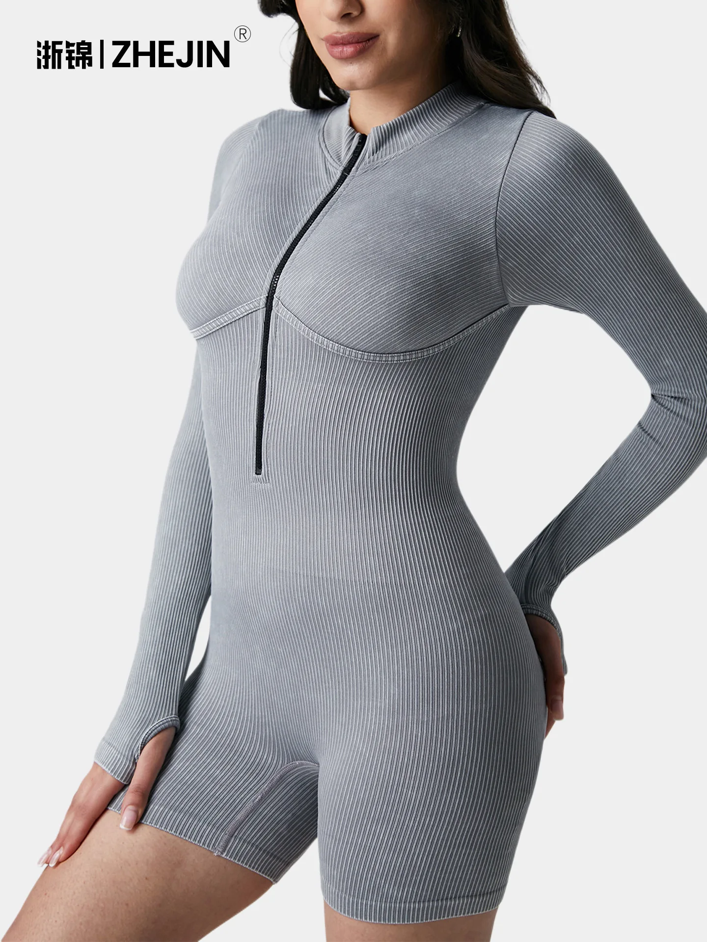 

One-piece matte yoga coffee-colored one-piece suit, long-sleeved seamless tight one-piece yoga suit, blue, gray, blue, green