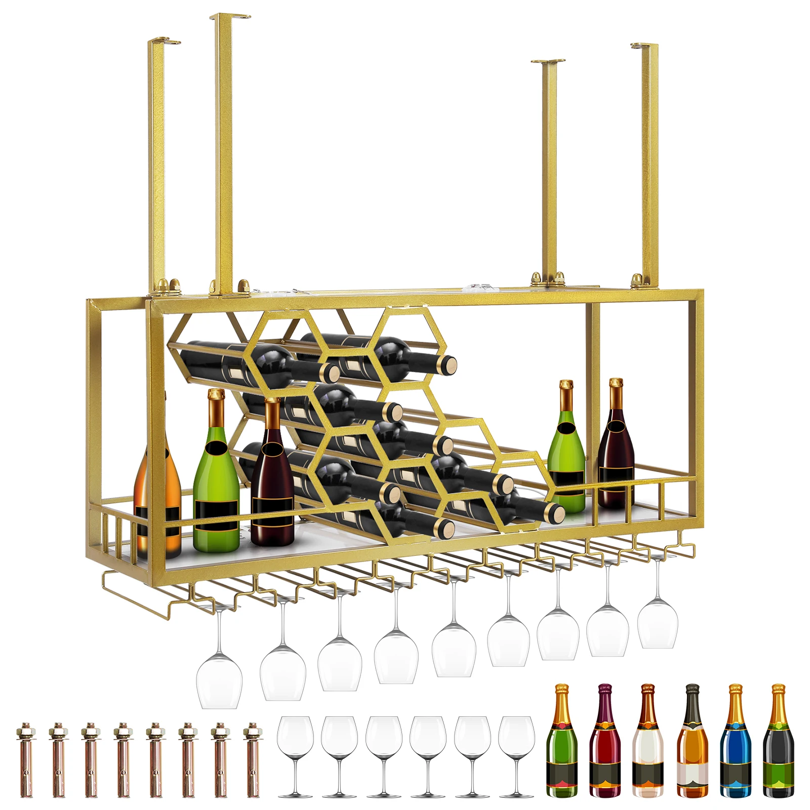 Bar Liquor Bottle Display Shelf Wall-Mounted Floating Wall Wine Bracket Wine Storage Cabinet for Home Bar Dining Room Decorative