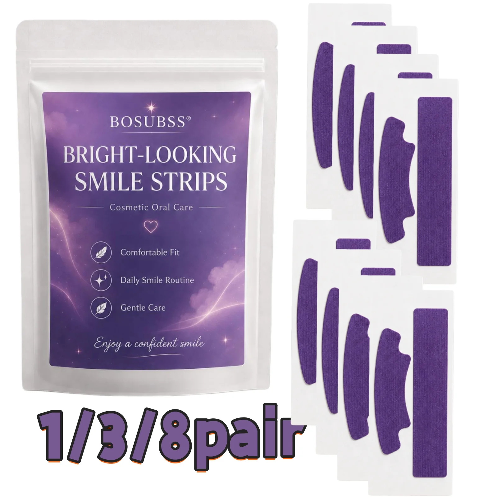 1/3/8 Pairs Teeth Whitening Strips, Bright-Looking Smile Strips, Comfortable Fit Oral Care Strips, Easy Apply Dental Care Sticke