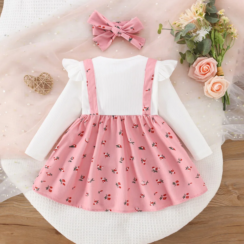 0-3 year old girl spring and autumn long sleeved floral baby princess dress