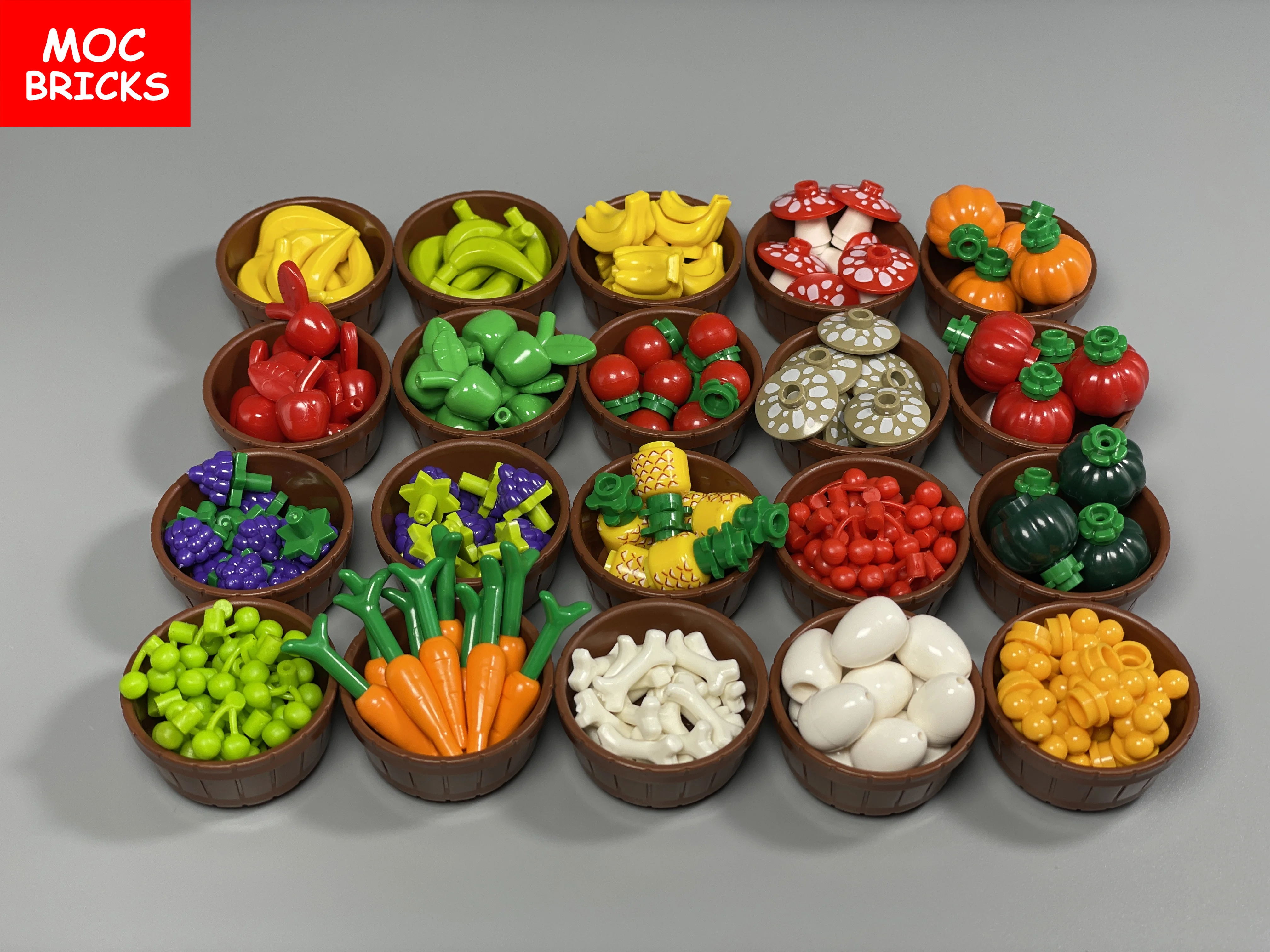 MOC Ziegel Gemüse Lebensmittel Obst Bausteine Stadt Zubehör Traube Ananas Box Bauernhof Szene Spielzeug Freunde kinder Spielzeug – Detail 1