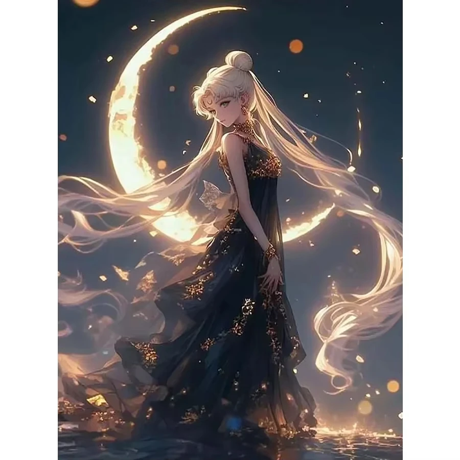 Diamond Art Painting Kit Miku Moon Women Mosaic Full Drill Round Rhinestone Mosaic Home Decor Gift
