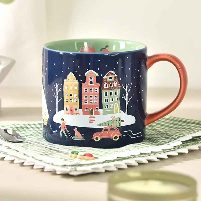 400ml High-temperature Resistant Ceramic Mug Cartoon Creative Christmas Snow Night with Handle Large Capacity Office Home Cup