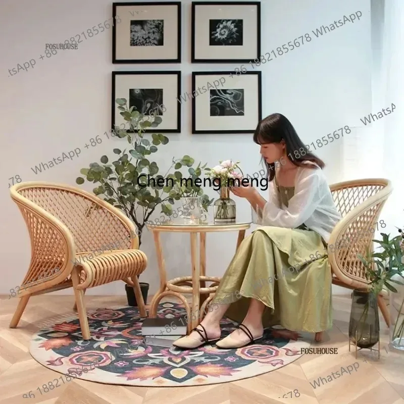 

E136 Nordic Garden Furniture Sets Home Rattan Three-piece Set Balcony Leisure Tea Table and Chairs Outdoor Courtyard Furniture