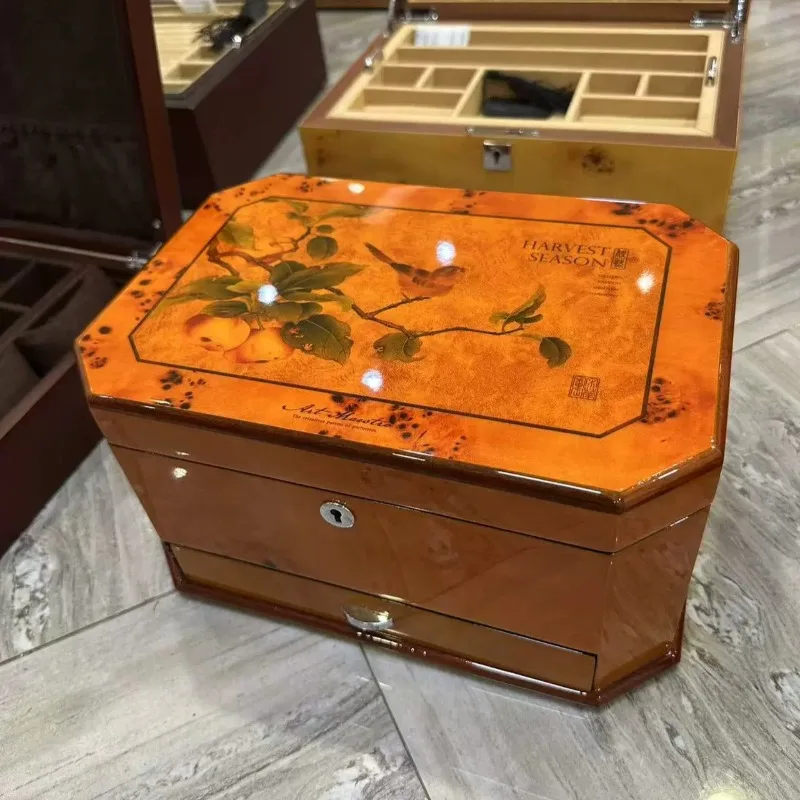 With Lock Jewelry Box 3 Layer Large Capacity Jewelry Box Retro Art Creative Ring Necklace Organizer Case Women Earrings Cases