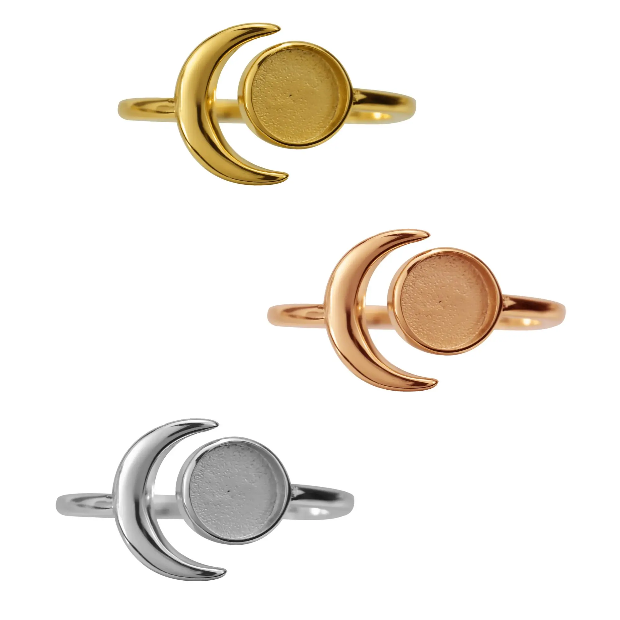 6MM Keepsake Mother Milk Resin Round Bezel Ring Settings Full Moon Solid 925 Sterling Silver Rose Gold Plated Ring 1294328