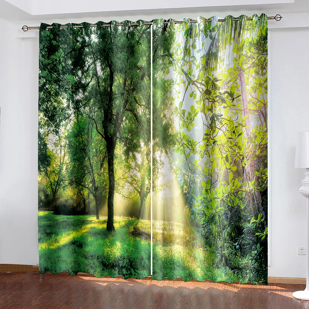 Spring outdoor real landscape digital print pattern living room balcony decoration curtain 90 grams polyester fiber two panels