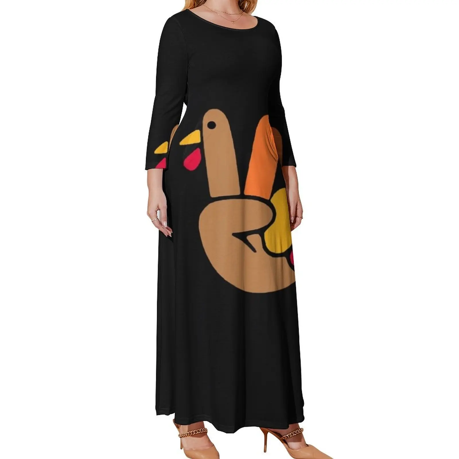 

Peace Hand Turkey Design For Ugly Thanksgiving Sweater Idea Long Sleeved Dress Clothing Women's long dress