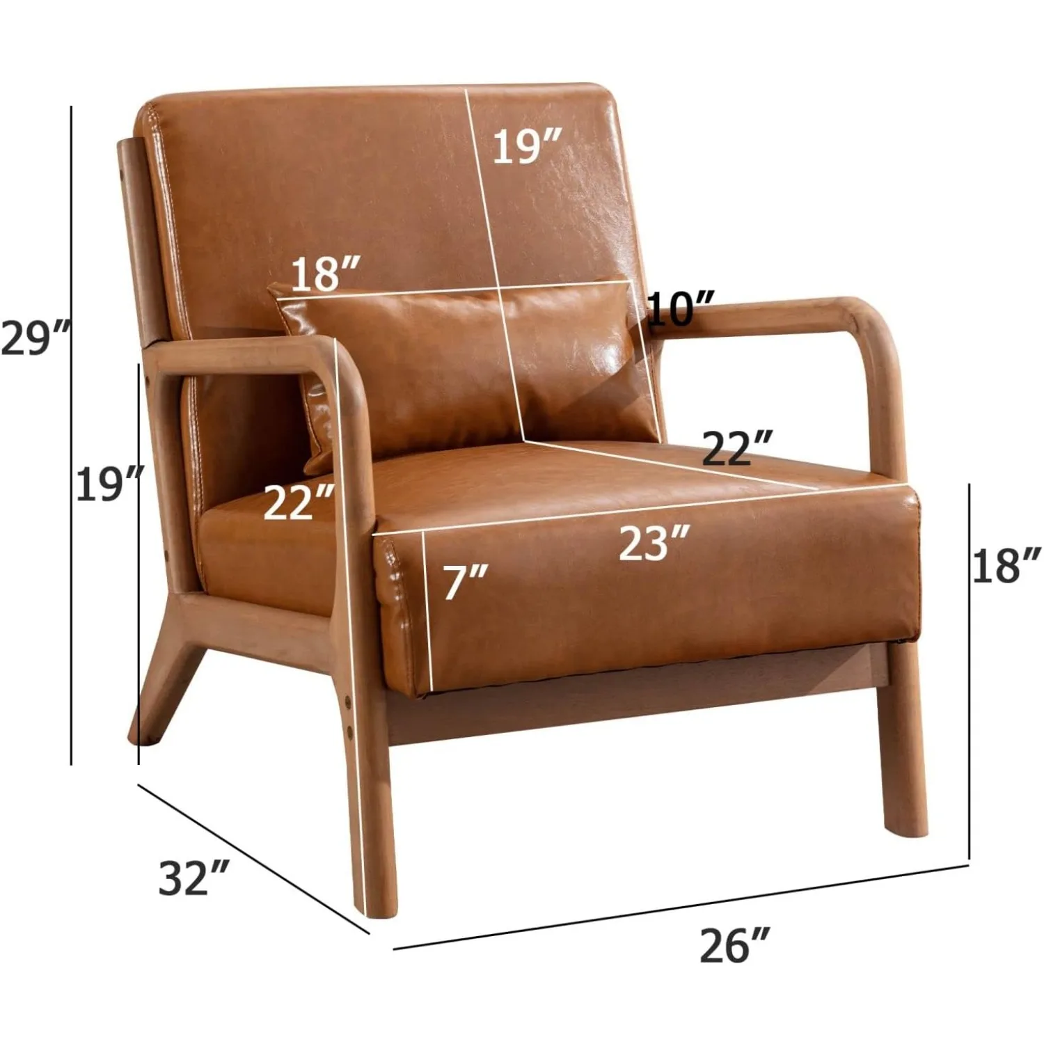 Mid Century Modern Accent Chair with Wood Frame, Upholstered Chairs with Waist Cushion, Reading Armchair for Bedroom Sunroom