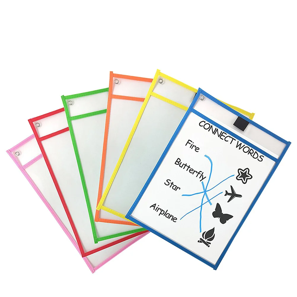 6 Pcs File Holder Child The Gift Colored Folders Resuable Pockets Write and Wipe