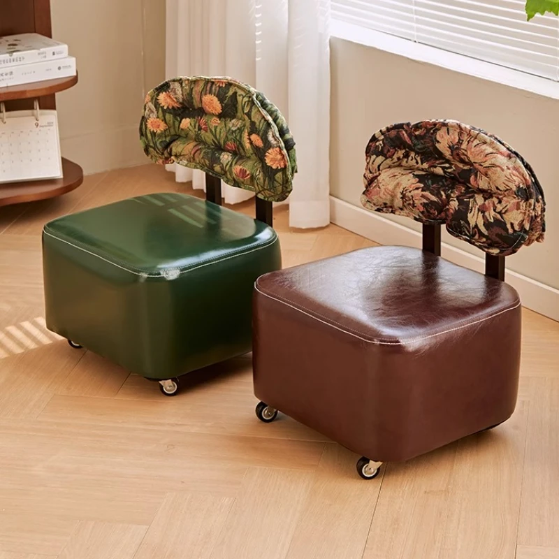 

Solid Wood Stool,Backrest,Small Chair,Mobile Sofa Stool,Soft Bag, Shoe Changing Stool, Universal Wheel Stool, Creative Low Stool
