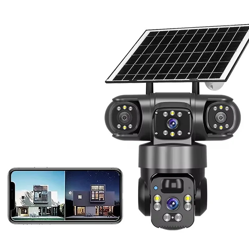 

Panoramic 360-degree three-screen wireless smart wifi/4G solar camera