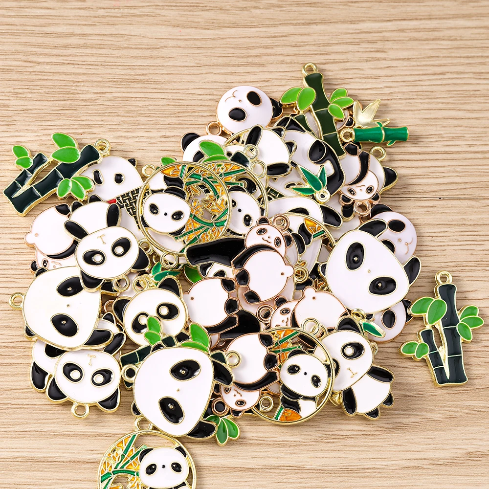 Tusember 10 Stück/Set Emaille Niedlicher Bambus Großer Panda Anhänger für DIY Ohrringe, Armbänder, Schlüsselanhänger, Schmuckherstellung, Bastelzubehör – Detail 5