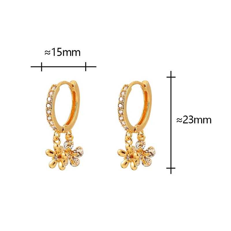 Real 925 Sterling Silver 18K Gold Zircon Flower Pendant Hoop Earrings for Women Cute Fine Jewelry Minimalist Accessories #2