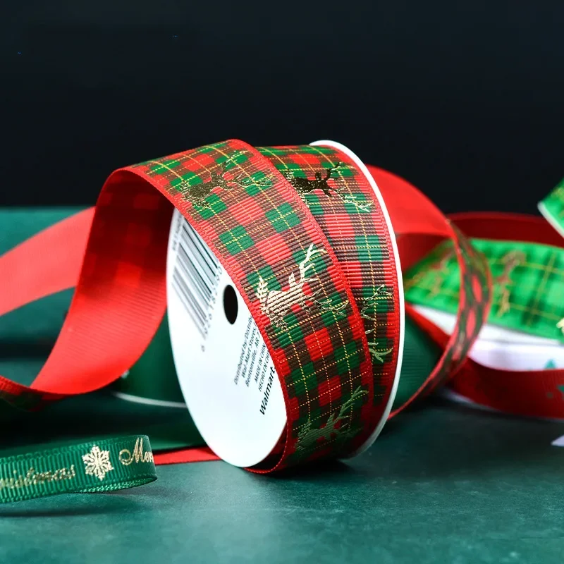 

Promotional 5yards/lot 9mm/16mm/25mm Merry Christmas Grosgrain Ribbons DIY Xmas Party Gold Foil Ribbon Printed