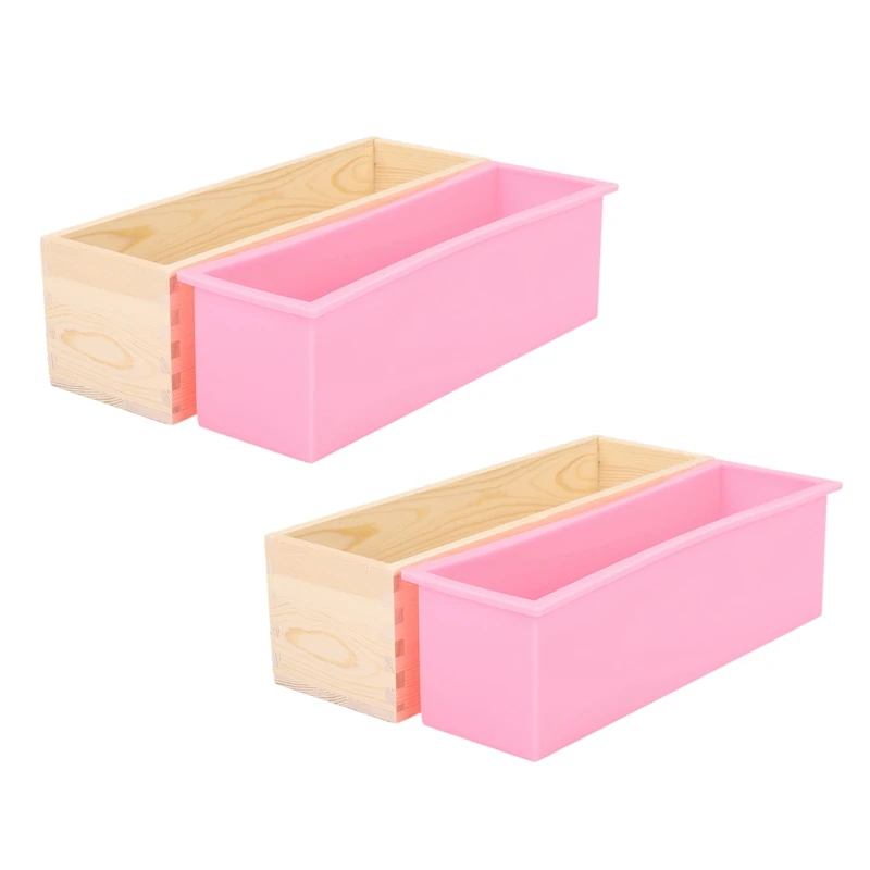 Hot 2X 1200G DIY Soap Wooden Soap Mold Box Silicone Liner Rectangular Loaf Swirl Soap Mold Making Tool