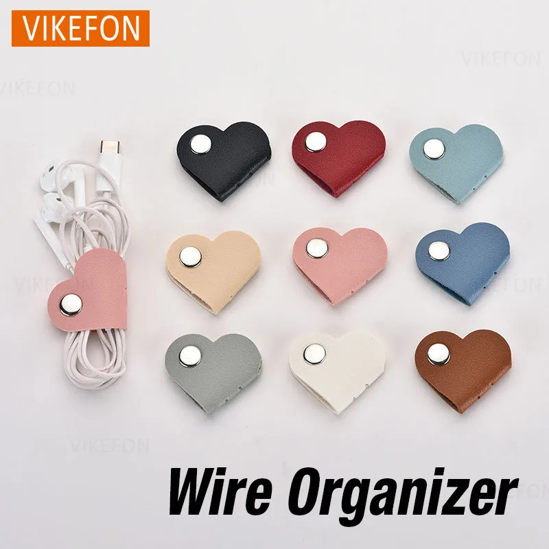 10 PCS Heart Shape Cable Organizer, PU Leather Cord Management, Universal Cable Holder for Office, Perfect Gift for Men Women