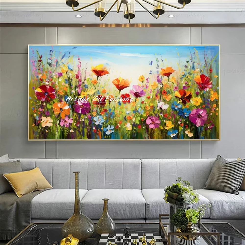 Arthyx 100% Handpainted Abstract 3D Knife Flowers Oil Painting On Canvas,Modern Texture Art Posters,Wall Picture,Home Decoration