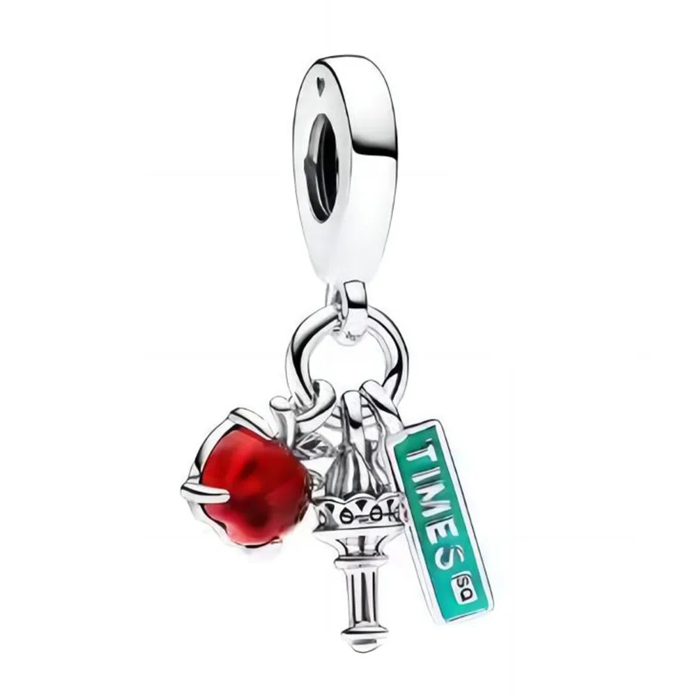 Cuenta de plata de ley 925 para mujer, Charm de Nueva York, Gran Manzana, linterna y letrero colgante, compatible con pulsera Pandora, brazalete, regalo, joyería artesanal