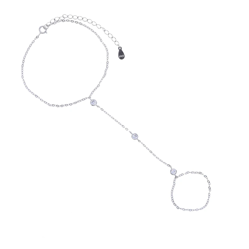 925 Sterling Silver Fine Jewelry Geometric Round Bezel CZ Sparking Women Hand Chain Bracelet