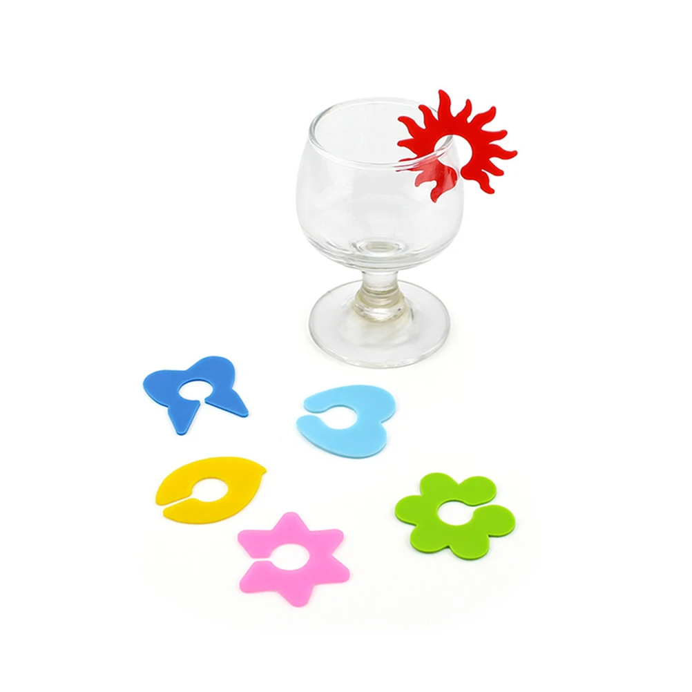 

6pcs Silicone Wine Glass Marker Colorful Petals Design Sticker Sucker Mark Identification For Christmas Birthday Party Decor