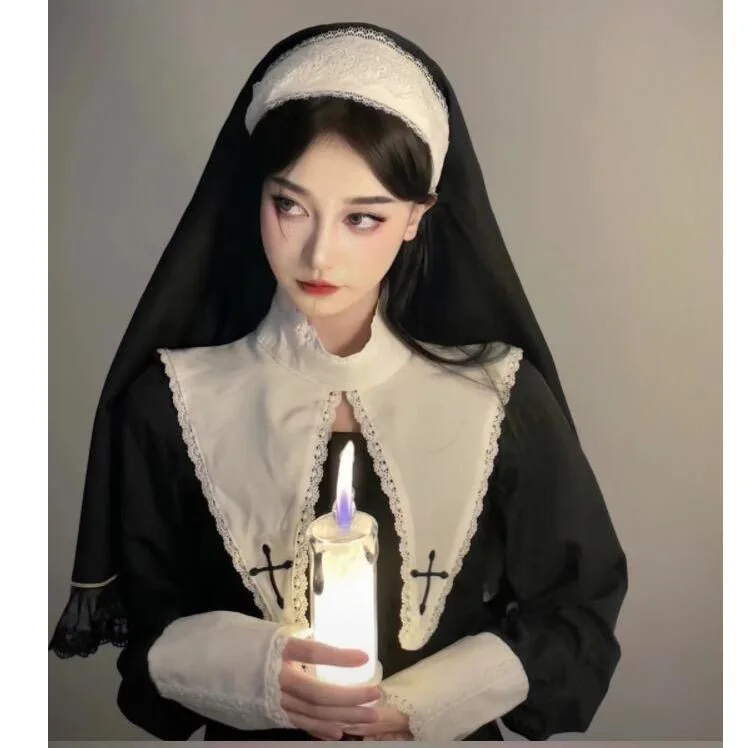 Nun's headscarf [Terrari] Gothic dark Lolita accessories elastic band black and white headband nun's headpiece Xiqin