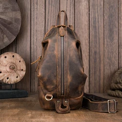 Bolso de pecho de cuero genuino Vintage hecho a mano para hombres, bolso de hombro de cuero de vaca Retro, bolso cruzado para exteriores de alta calidad