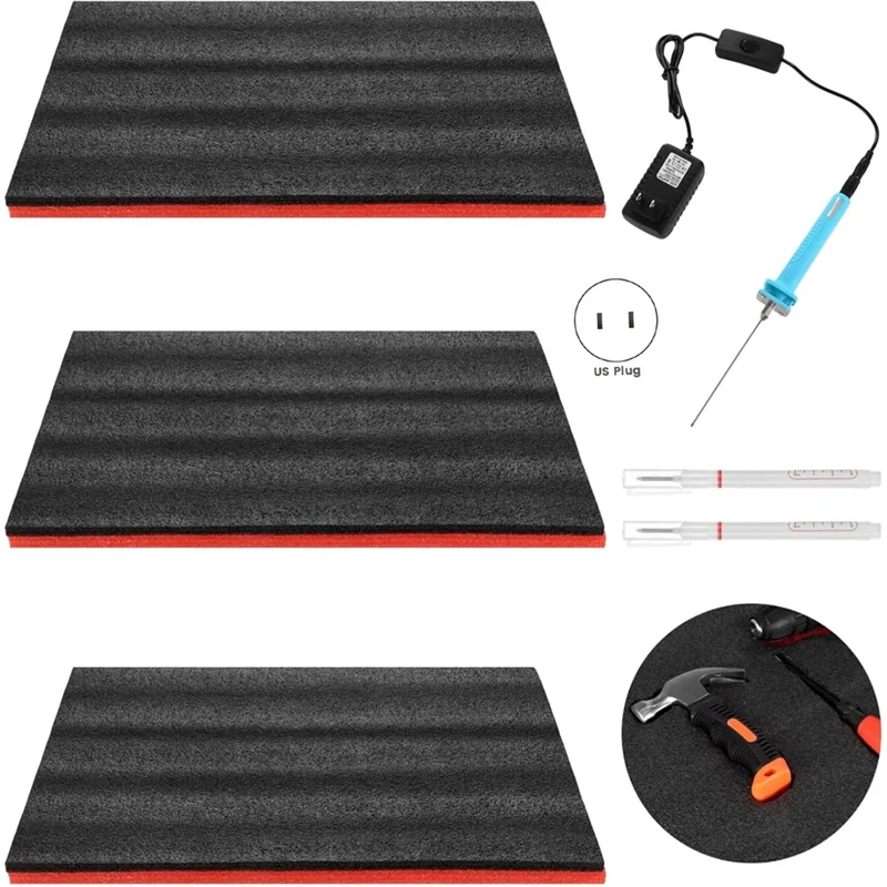 A26F-Per set di schiuma per cassetta degli attrezzi di stoccaggio-Organizzatori di schiuma per attrezzi regolabili Tappetini per cassetta degli attrezzi antiscivolo 18,1 × 11,8 × 1 "Spina americana