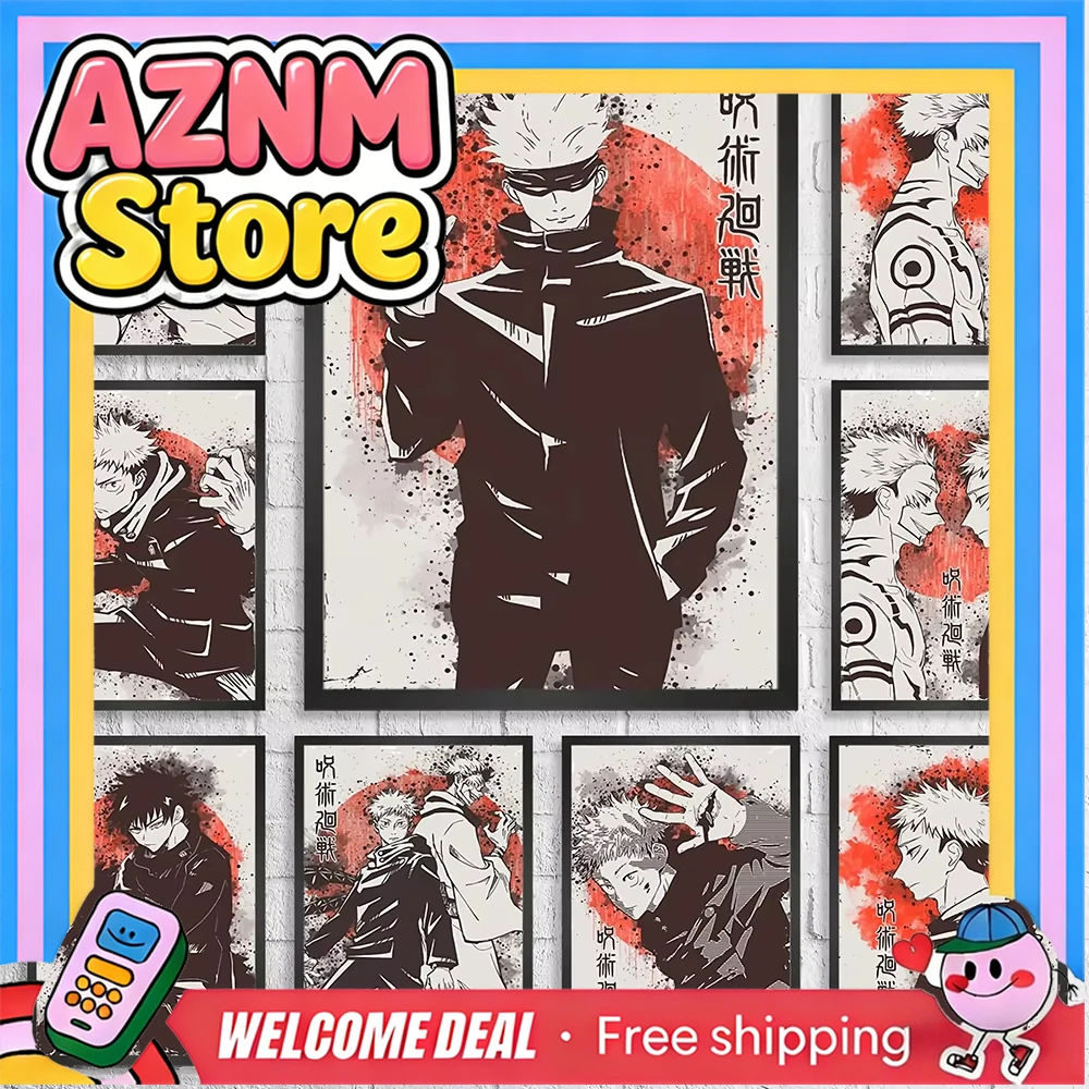 Póster Retro de Lona Jujutsu Kaisen, Figura de Anime Japonés, Itadori Yuji, Gojo Satoru, Fushiguro Toji, Decoración de Pared para Sala de Juegos u Hogar