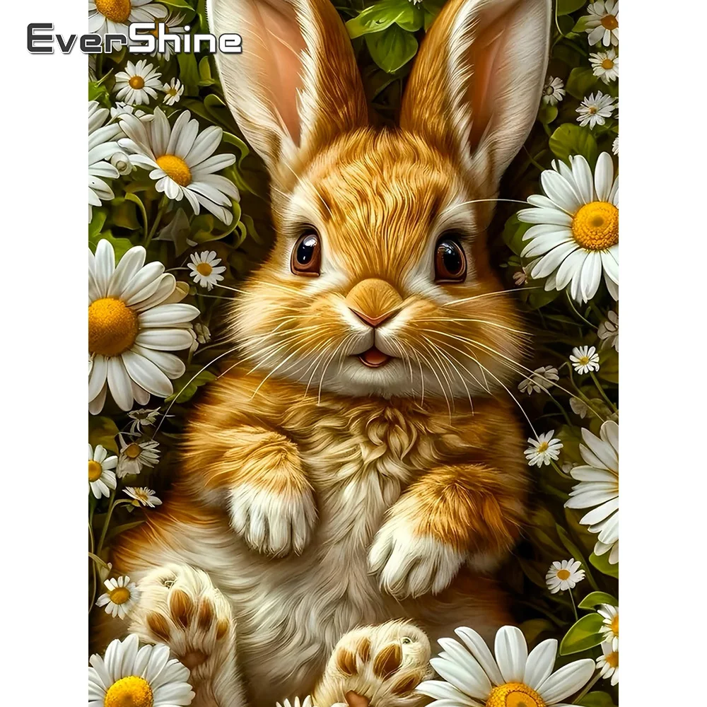Evershine Diamant-Mosaik, Kaninchen, Tier, quadratisch, Gemälde, Gänseblümchen, Bild aus Strass, Stickerei, DIY, Neuankömmling, Wanddekoration